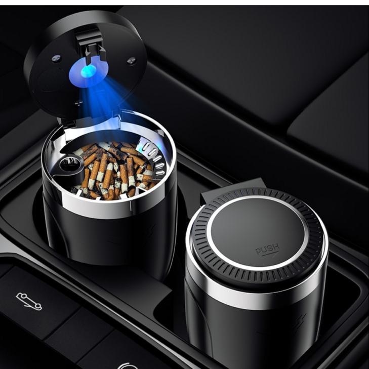 마이웨이 원터치 오픈 LED 냄새차단 차량용 재떨이, 1개, 블루