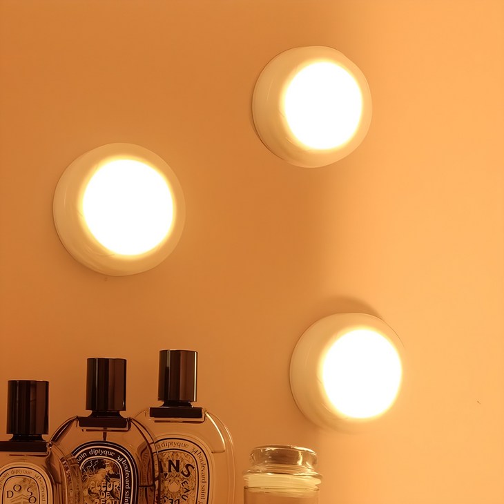 레토 자석 부착형 LED 퍽라이트 3개  리모컨 세트, 단일 색상