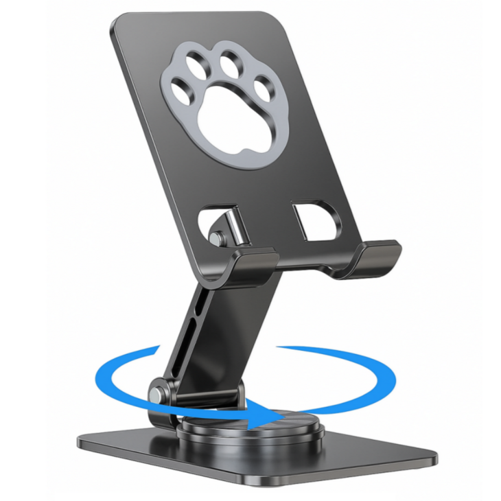 레드에셋 탁상용 태블릿 핸드폰 거치대 360도 회전 접이식 각도조절, 블랙, 스마트폰 모델, 1개