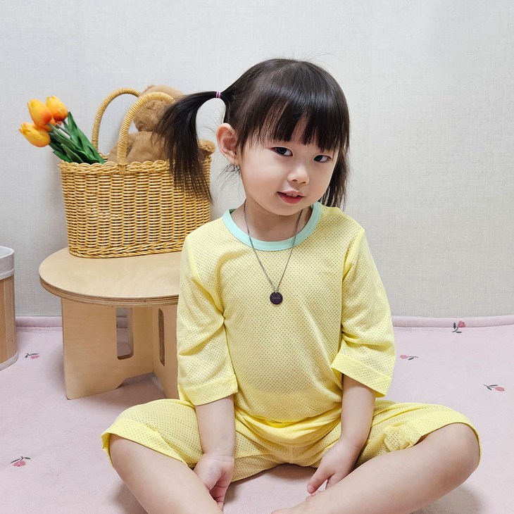 배꼽손 국내생산 7부 밤부 매쉬 항균 실내복 상하세트