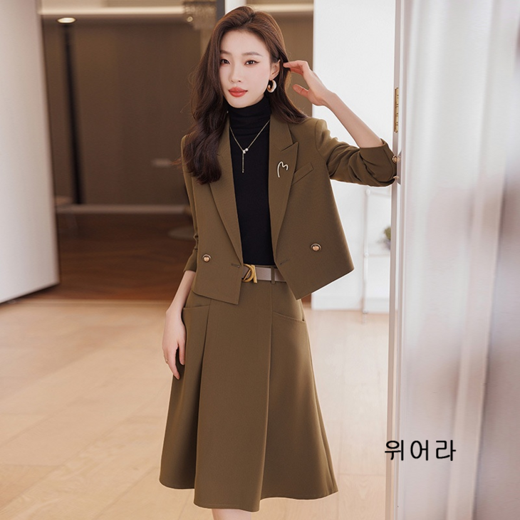 페이퍼먼츠 더블 버튼 숏 자켓 스커트 세미 정장 세트 06421