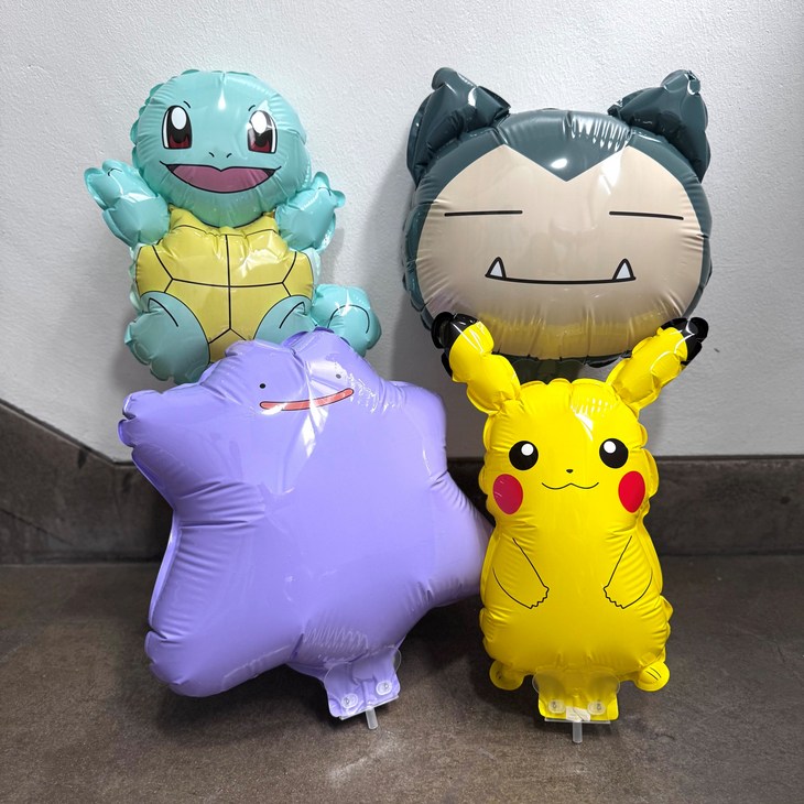 포켓몬 풍선 4종세트 피카츄 잠만보 꼬부기 메타몽 막대풍선