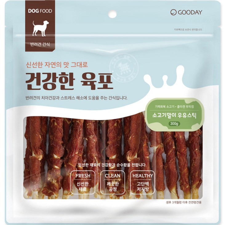 굿데이 강아지 건강한 육포 우유스틱 껌 300g, 소고기  우유 혼합맛, 300g, 1개