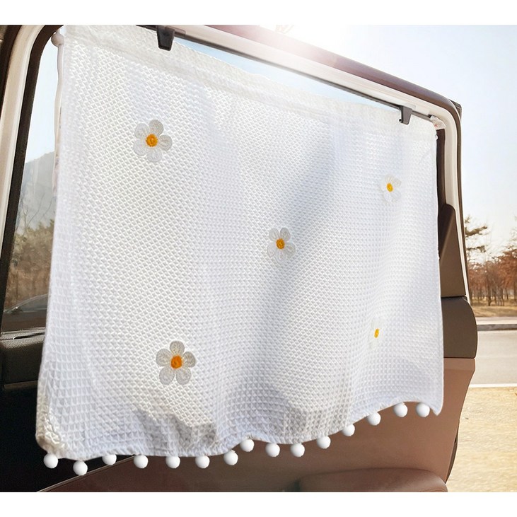 지엠지모터스 차량용 햇빛가리개 자동차 커튼 차박 커튼 2P (방울/큐방타입), 향기가득 데이지, 2개
