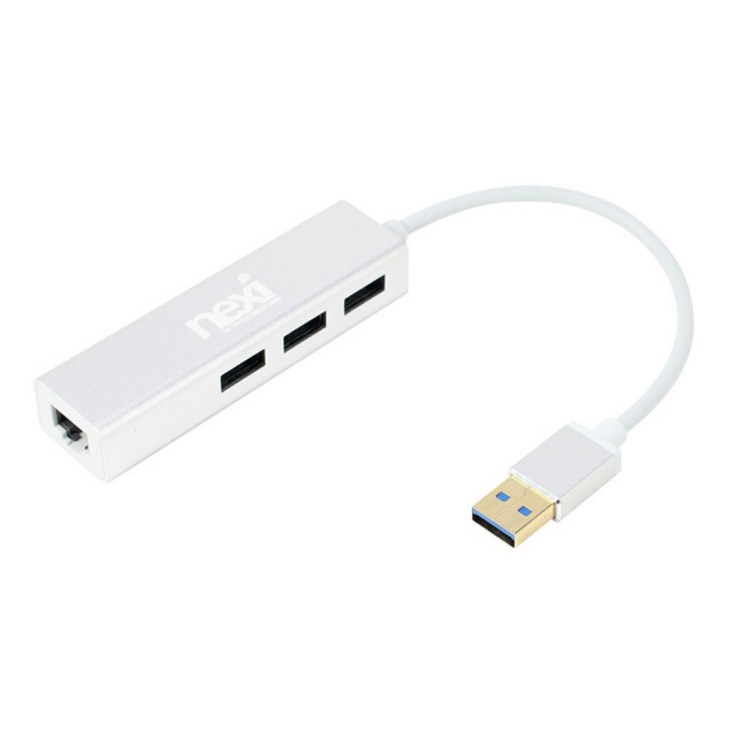 넥시 USB3.0 USB 허브 3포트 기가비트 유선 랜카드 NXUH3P1L, 화이트