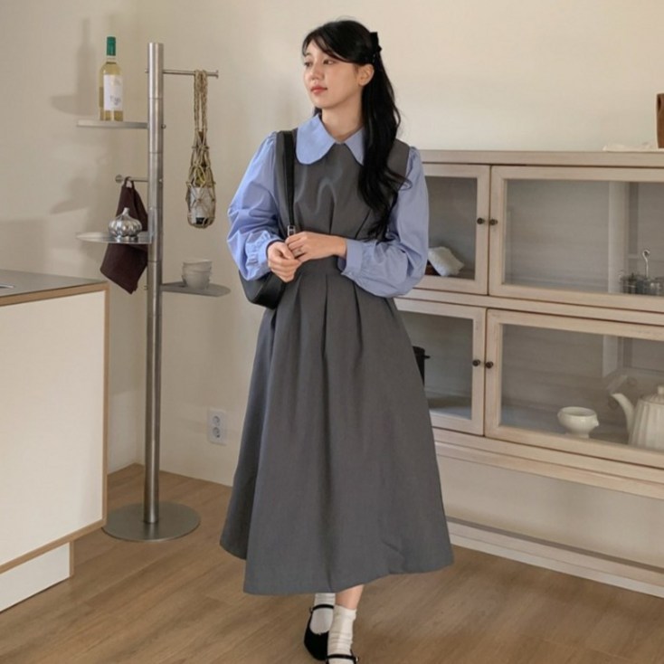 린다샵 치리시 레이어드 비죠 플리츠 롱 원피스 cpops10189c4c