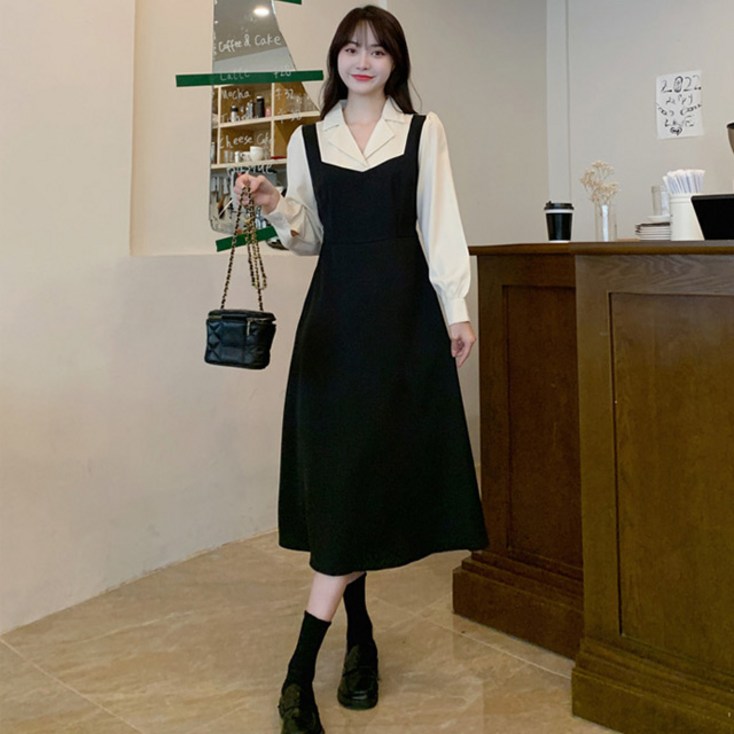배꼽 D1131 베그토 빅사이즈여성의류 롱 레이어드 원피스 44100