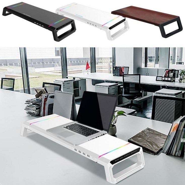 듀얼모니터받침대 모니터받침대서랍 높이조절 ABS 노트북 PC 스크린 스탠드 라이저 정리함 범용 거치대 RGB 4 USB 30 허브 포트 프린터