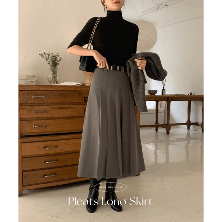 루어스룸 벨트SET 핀턱 플레어 플리츠 핀턱 주름 롱 스커트