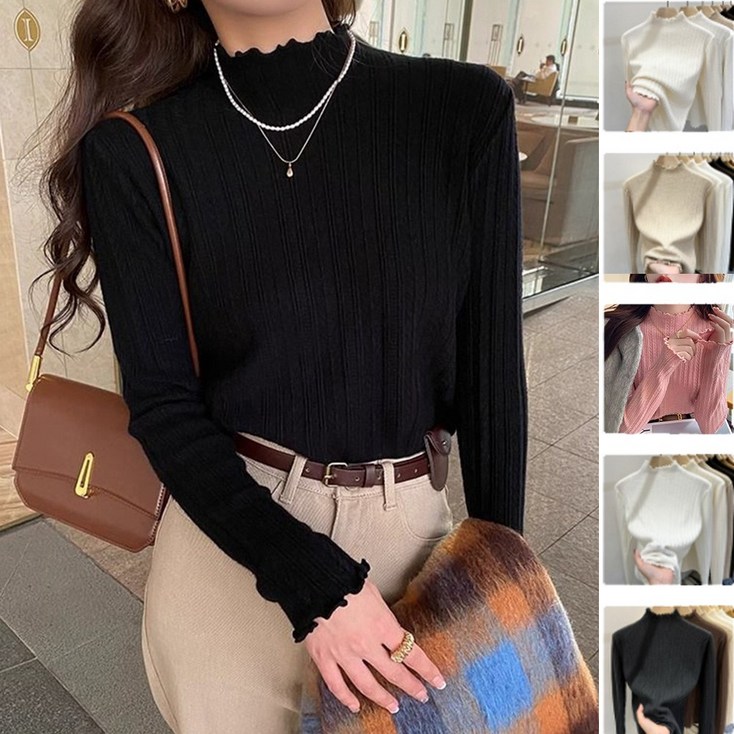 한그래 비스코스 핑크니트 블랙 화이트 회색 베이지 반폴라 니트티