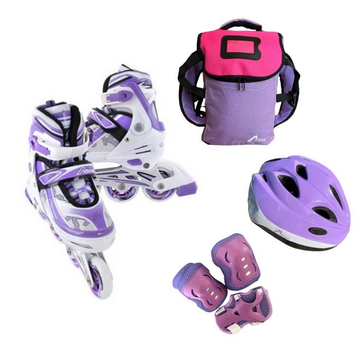 [인라인 SET] 사이즈 조절형 발광바퀴 인라인 스케이트+헬멧+보호대+가방, 스마트 퍼플 SET - 투데이밈