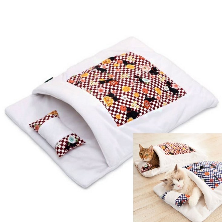 데이텐 캣 배딩 레드 고양이이불 고양이침낭 고양이담요 고양이베드, 레드, 1개