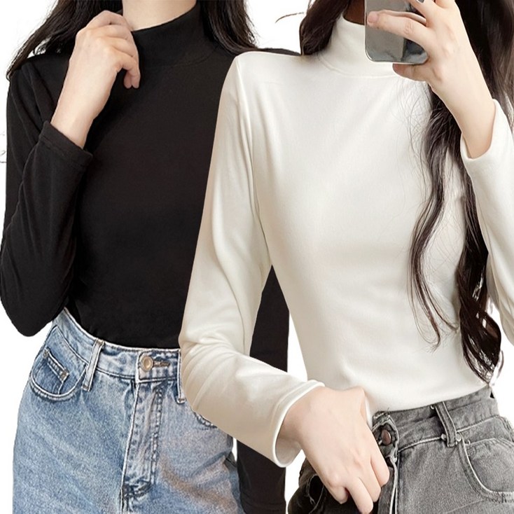 모던바이브 여성 반목티 반목 폴라 긴팔 티셔츠 2종세트