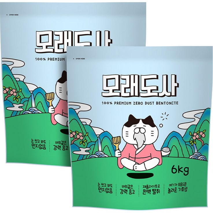 고양이 모래도사 프리미엄 제로 더스트 벤토나이트 모래, 무향, 2개, 6kg 고양이 모래도사 프리미엄 제로 더스트 벤토나이트 모래, 무향, 2개, 6kg