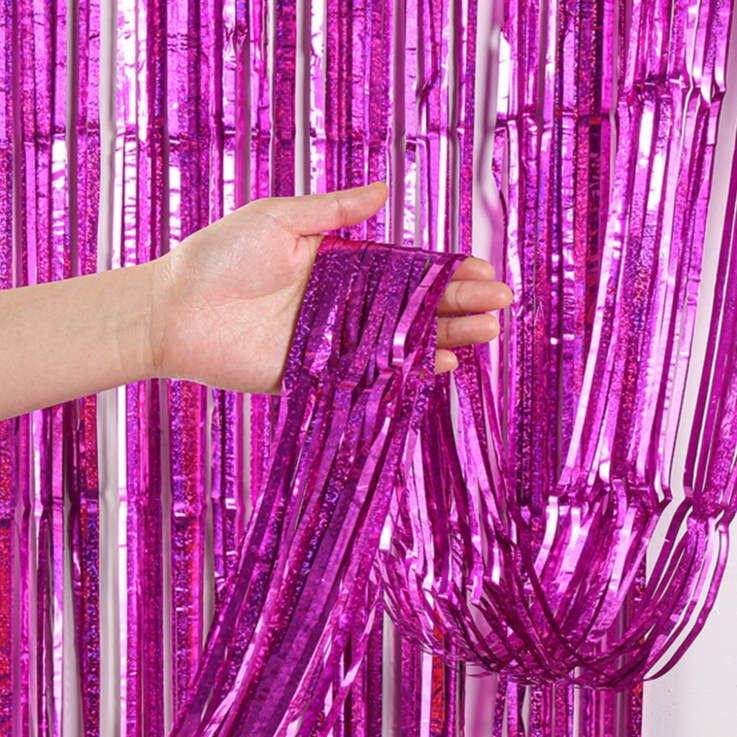 셀레네 레이저 반짝 레인 커튼 1 x 2m 2p, 로즈레드, 1개
