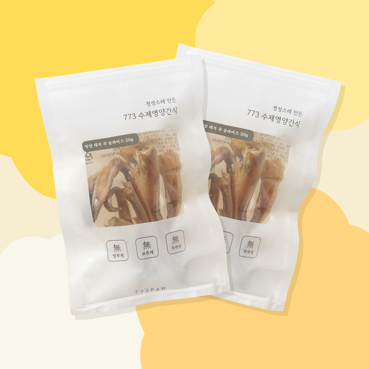 773PAW 국내산 강아지 수제 간식, 돼지 귀 슬라이스, 100g, 3개