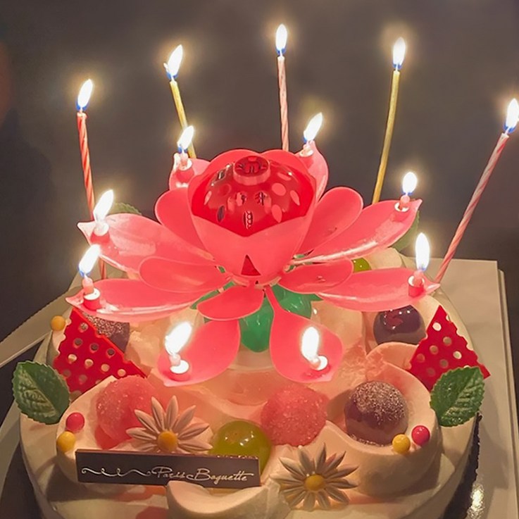 생일축하 회전 멜로디 특이한 생일초 연꽃초 핑크 연꽃초 이벤트 파티용품