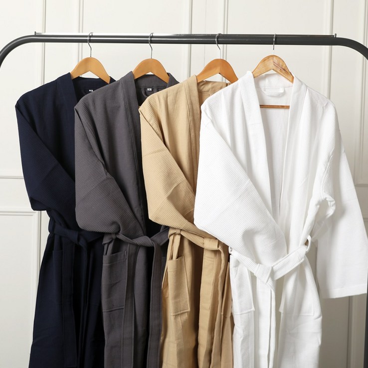 모던리빙 샤워가운 와플 면 고급 목욕 호텔 로브, 호네뜨 라이트 화이트 M, 1개