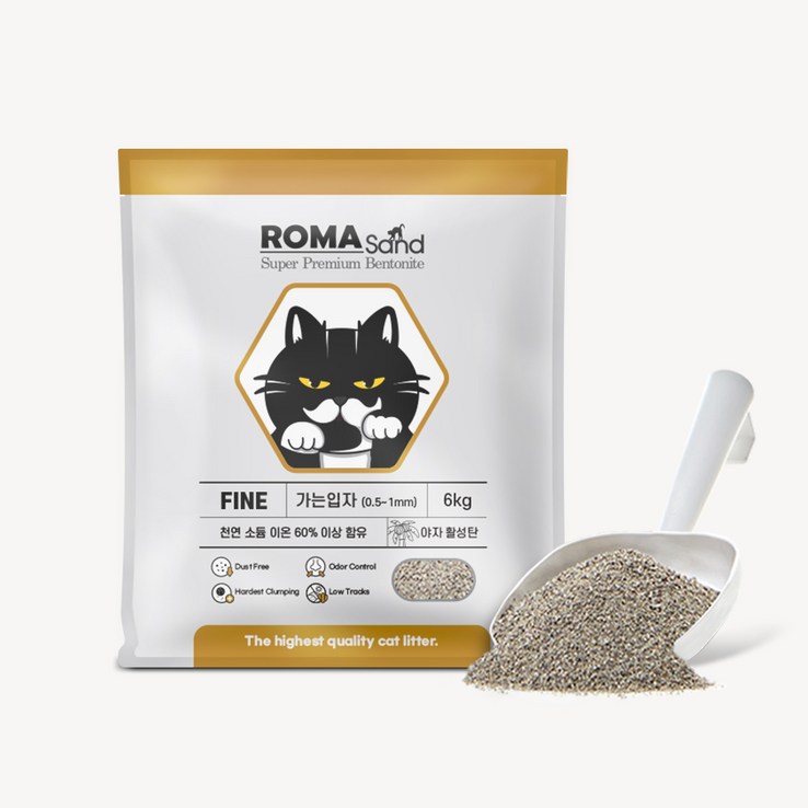 본사직영ROMA로마샌드 파인가는입자 6kg 고양이모래