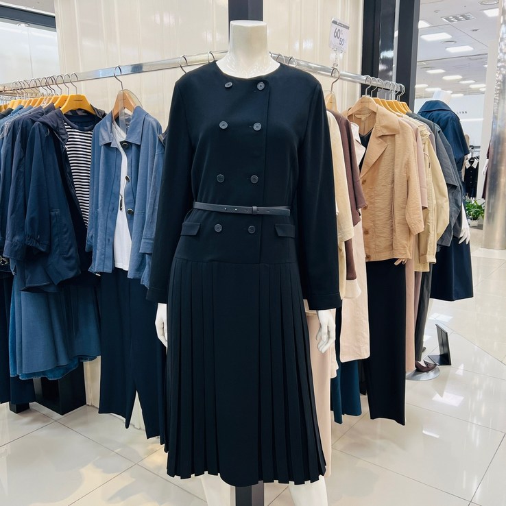 요하넥스 노카라 더블버튼 플리츠원피스블랙