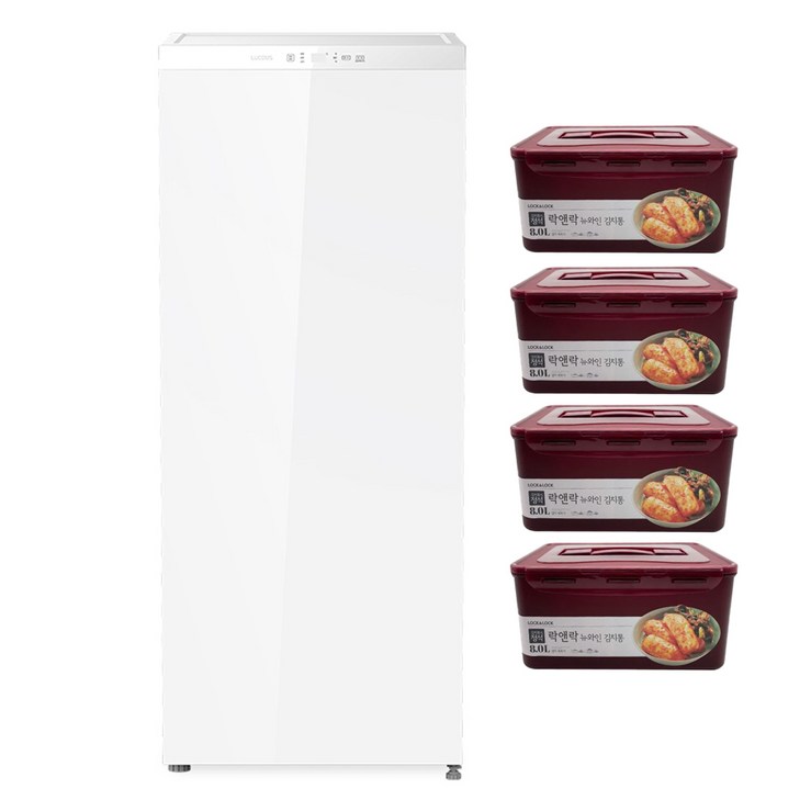 루컴즈 김치다움mini 122L 스탠드형 1도어 김치냉장고 락앤락 김치통 4p 세트 방문설치, 화이트, R123M01L