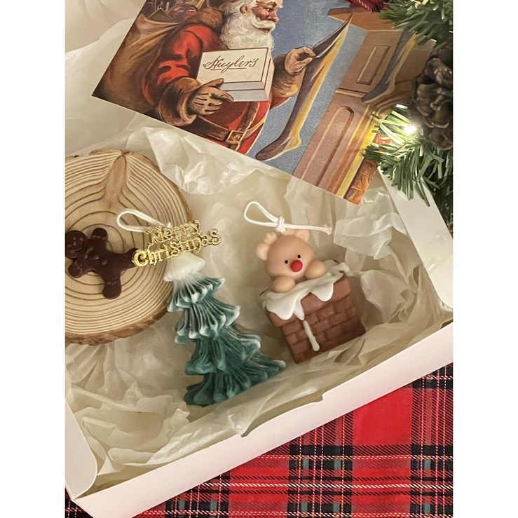 크리스마스트리 루돌프 캔들 세트 장식 데코 집꾸미기 소품 감성소품 연말선물, 하양이, 블랙체리