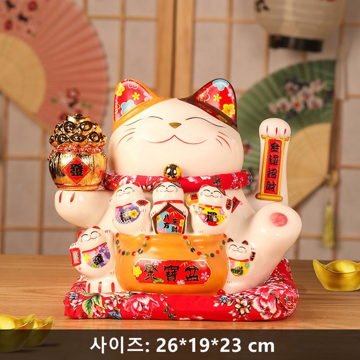 GAPINO 마네키네코 손흔드는 복고양이 실내 인테리어 조각상 행운 재물 복 가져오는 개운고양이 개업 집들이 선물 대형 261923cm, 복고양이01