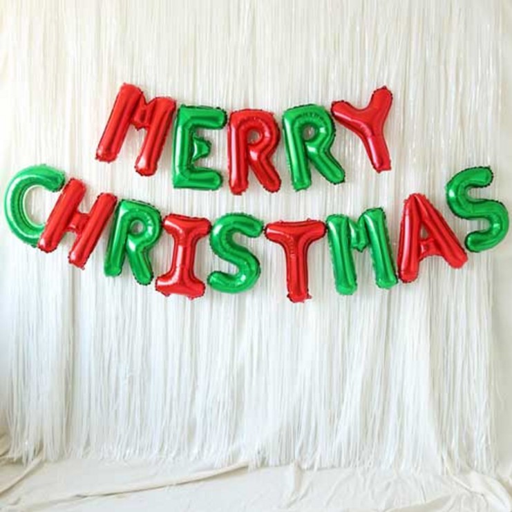 메리크리스마스풍선 MERRY CHRISTMAS 은박풍선 커튼 세트, 레드앤그린, 1세트