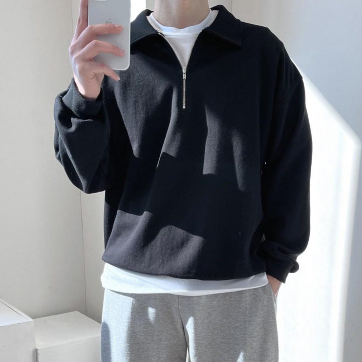 룩샵 남자 남성 데일리 오버핏 무지 카라 특양면 반집업 맨투맨 룩샵 남자 남성 데일리 오버핏 무지 카라 특양면 반집업 맨투맨