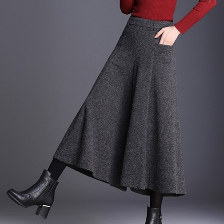 블랙보이 (001172) 여성 겨울바지 루즈핏 통바지 허리밴딩 A라인 팬츠 치마통바지 - 에잇폼