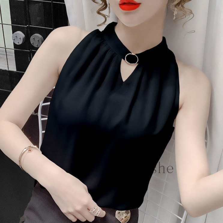 Myshe여름 홀터넥 나시 블라우스 여자 시폰 민소매 블라우스 XiaoM01706FEI706SY09