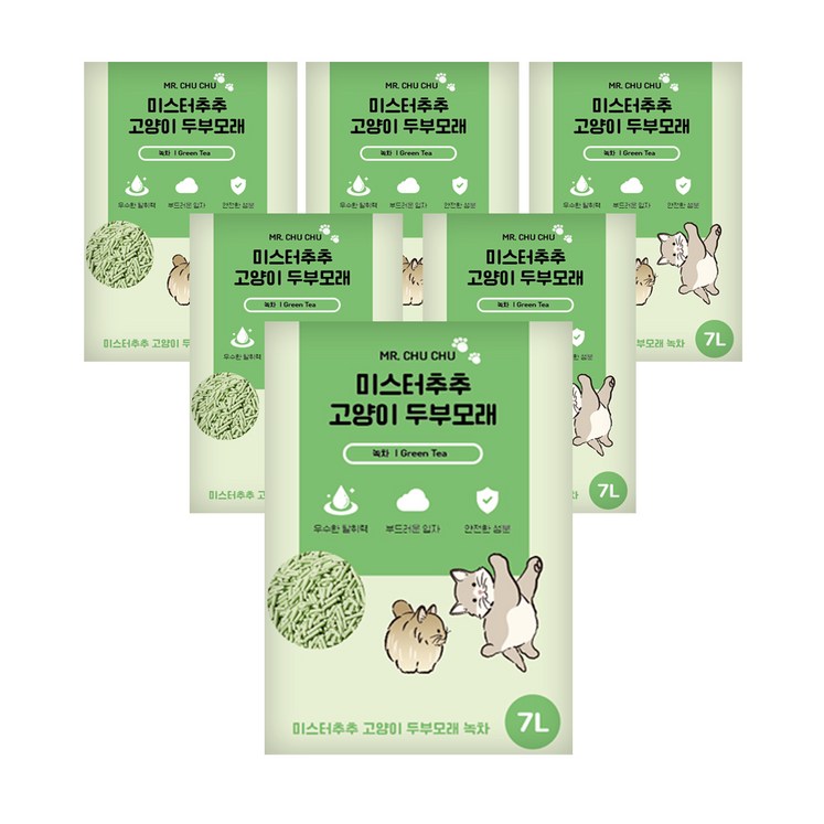 미스터추추 고양이 두부 모래, 7L, 6개, 녹차향 미스터추추 고양이 두부 모래, 7L, 6개, 녹차향