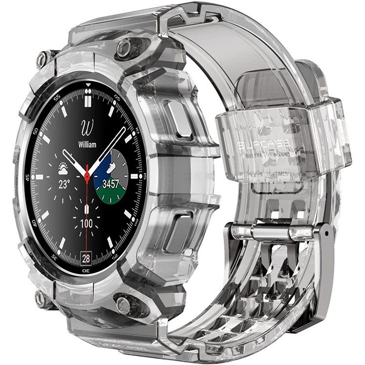 SUPCASE 갤럭시 워치4 클래식 46mm 러기드 일체형 보호 스트랩 밴드, 투명