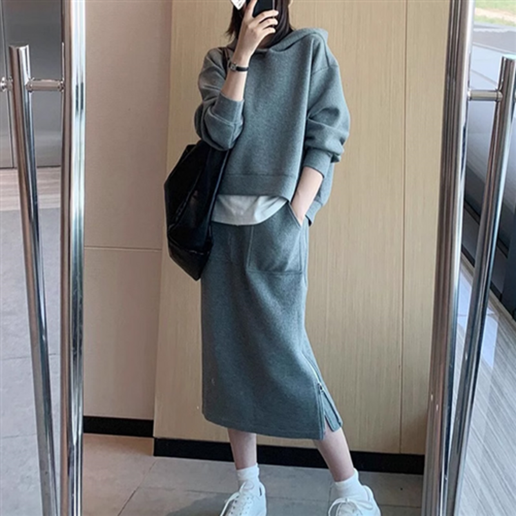 TT1508트임 후드 스커트 세트