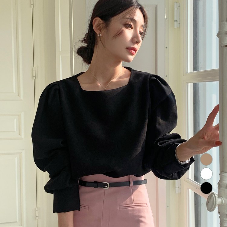 보에리에 여성용 피치 기모 스퀘어넥 블라우스