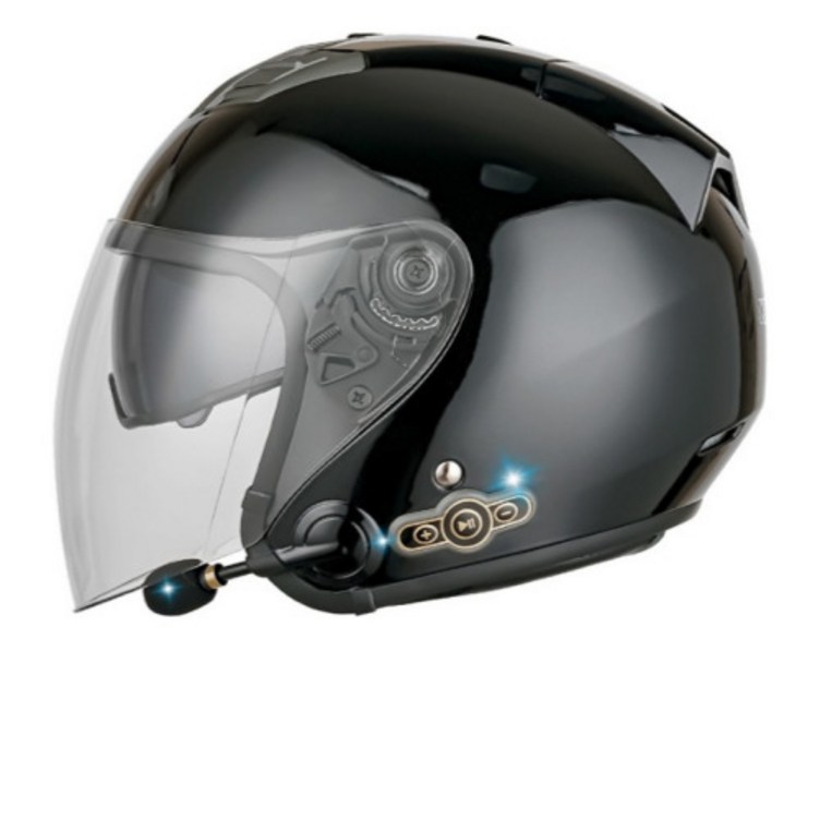 오픈페이스 헬멧 반모 오토바이 바이크 하이바 클래식 스쿠터 시스템 블루투스 경량 여름, 브라이트 블랙듀얼 렌즈