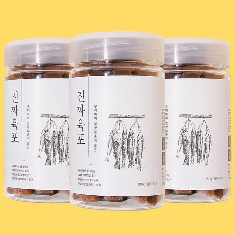 강아지칭찬간식 생고기 70 진짜육포 트릿, 러시아 황태, 180g, 3개