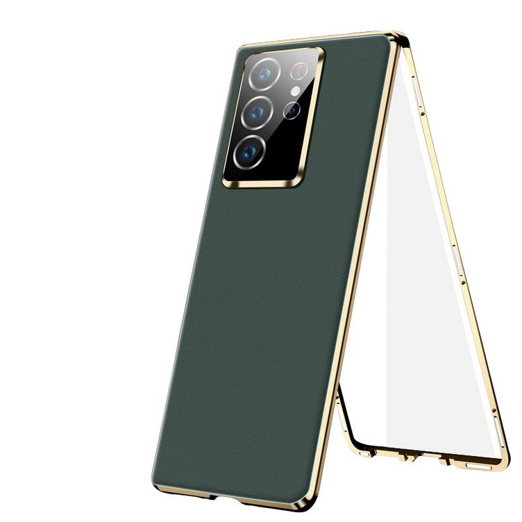 헤미션 갤럭시 S24 울트라 가죽 풀커버 케이스 강화유리마그네틱 자동흡착 호환 Galaxy S24 Ultra S24UMLC