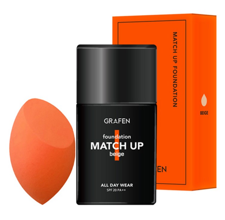 그라펜 매치업 파운데이션 40ml  엣지 컷 퍼프, 23호 베이지, 1세트