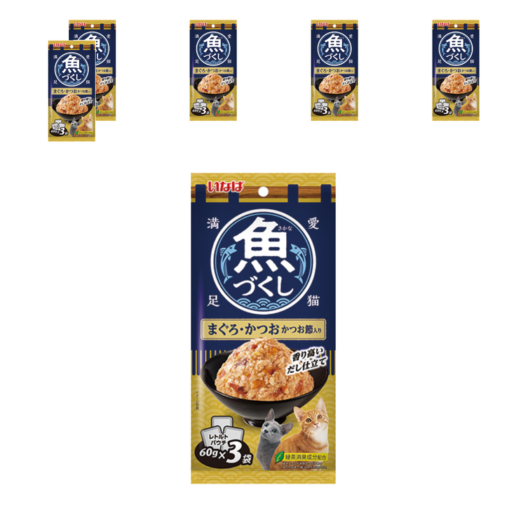 이나바 고양이 생선 가득 파우치, 혼합맛참치가다랑어가다랑어포 , 180g, 6개