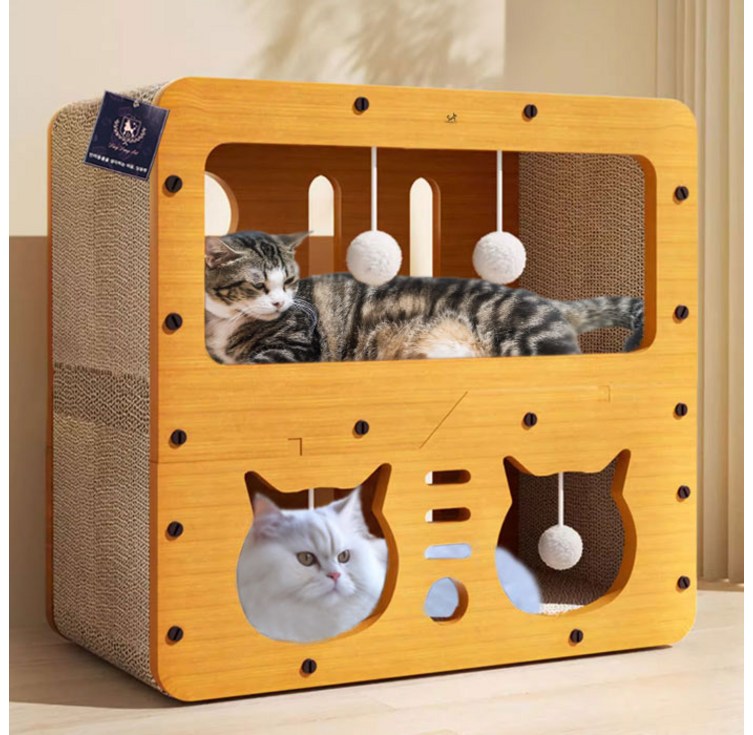 딩동펫 고양이 2층 더블 숨숨집 스크래쳐