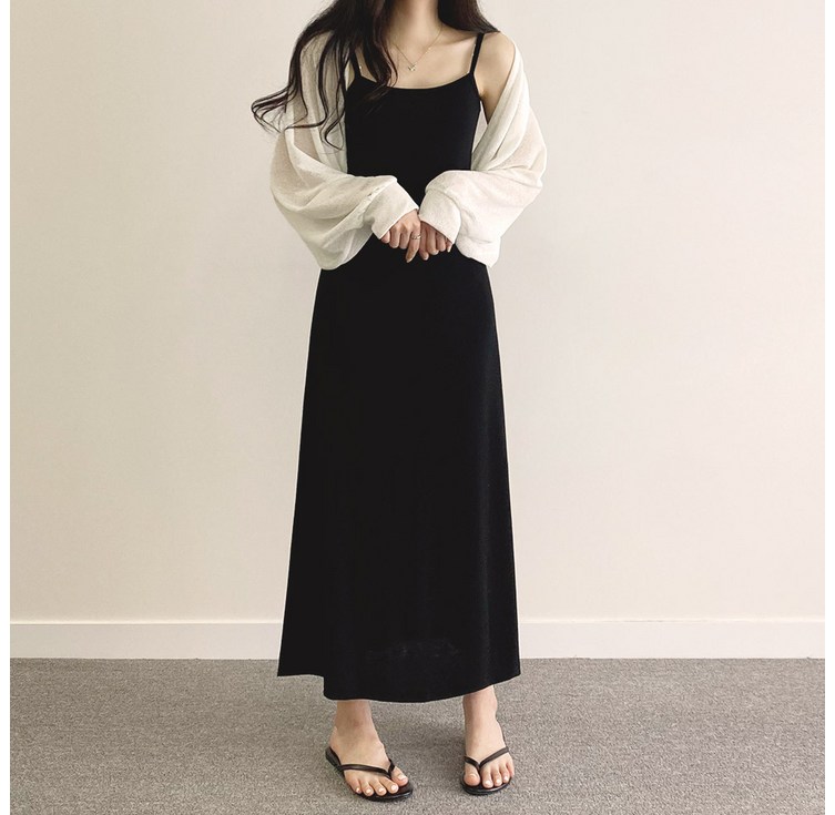 위드후이린 여성용 줄라이 볼레로 가디건 원피스 세트 롱기본 2단기장