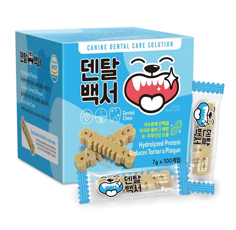 덴탈백서 가수분해 강아지 덴탈 기능성껌, 7g, 100개, 블루눈피부S