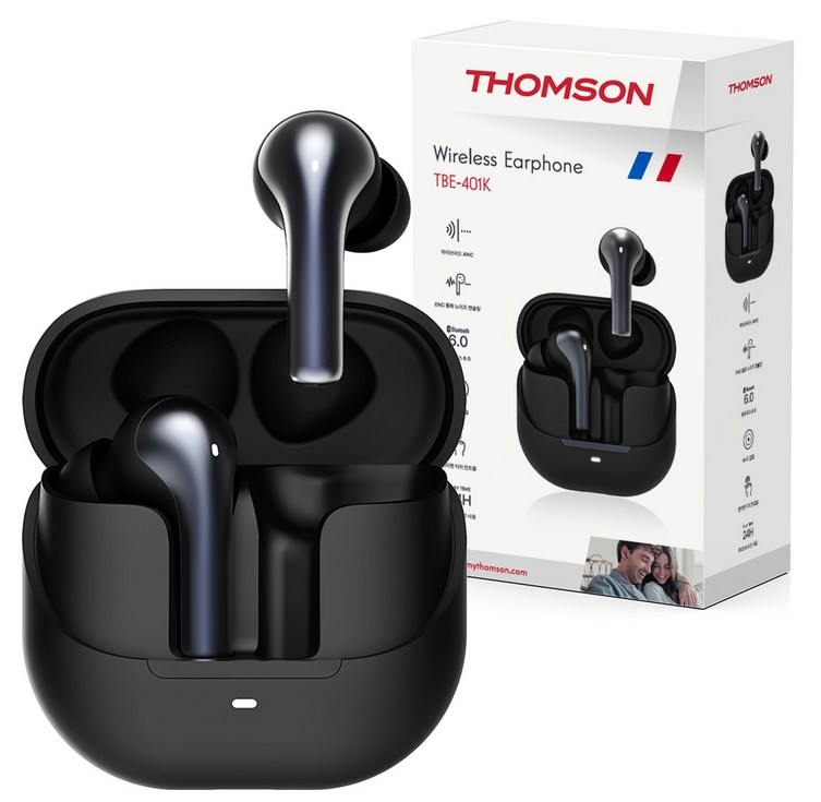 프랑스 톰슨 하이브리드 ANC 38dB 노이즈캔슬링 블루투스 6.0 무선 이어폰, 블랙