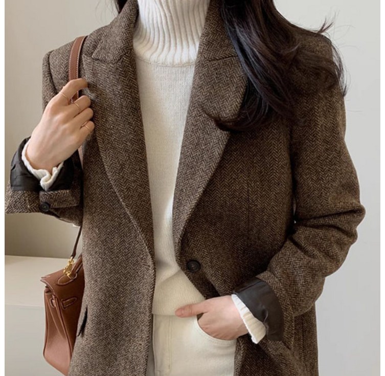 유니온 여성 데일리 가을 블레이저 울 모직 자켓
