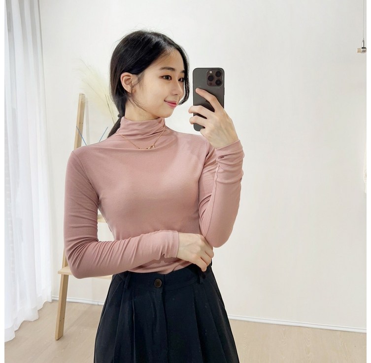 Banhany 긴목 반목 베이직 슬림핏 텐셀 쫀쫀 터틀넥 목 폴라 기본 긴팔 티셔츠 10color