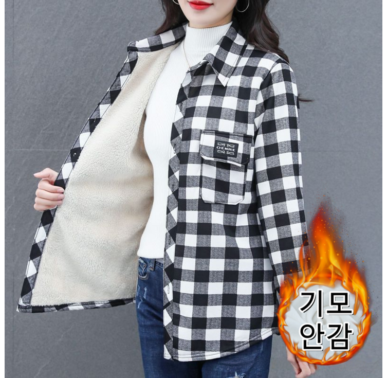 Seofst 여성 겨울 기모 체크 셔츠 엄마룩 루즈핏