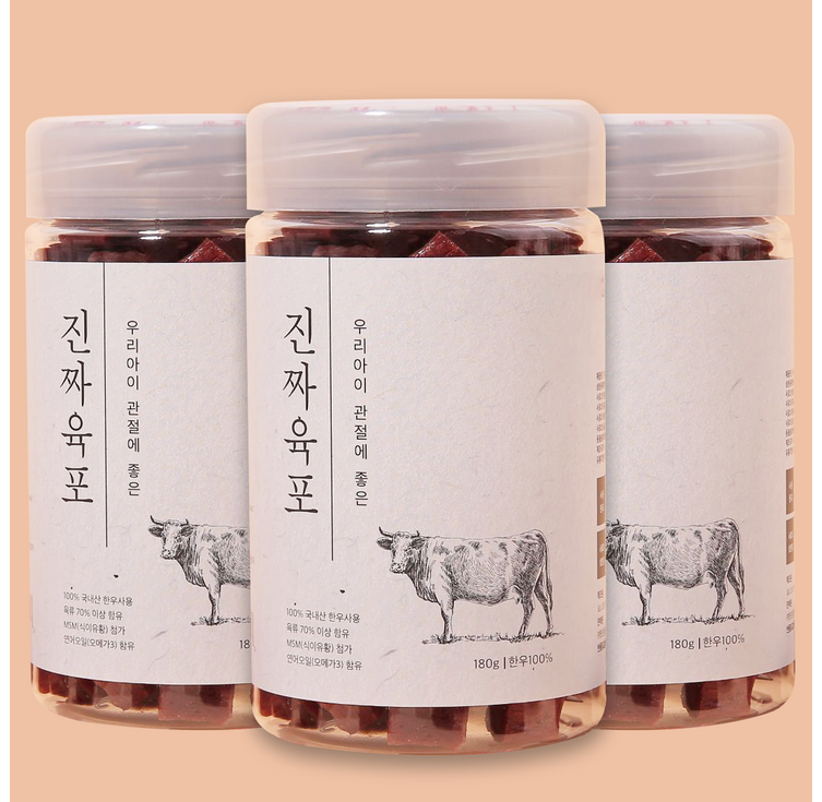진짜육포 강아지 간식 져키 180g, 소고기, 180g, 3개 진짜육포 강아지 간식 져키 180g, 소고기, 180g, 3개