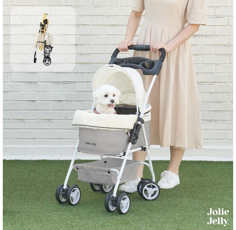 졸리젤리 조이 유모차 반려동물 강아지 고양이 양대면 일체형 접이식, 그레이, 1개