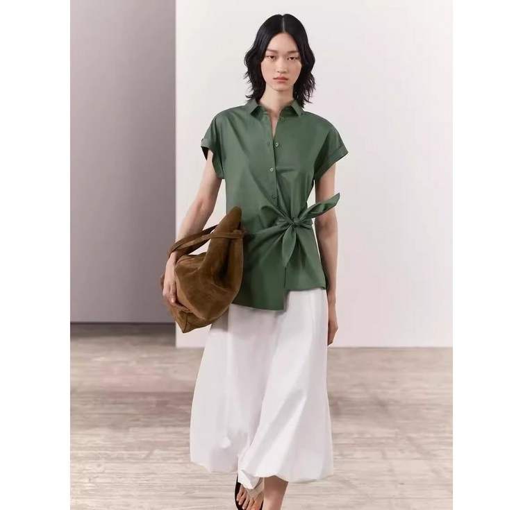 자라 ZARA 여름 신상 시리즈 매듭 디테일 포플린 비대칭 밑단 셔츠 9479048 250